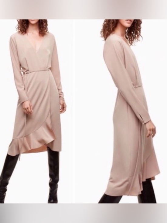 Wilfred Dresses & Skirts - Wilfred Josie Wrap Dress Nude Roebuck ruffle midi party office street tunic M
